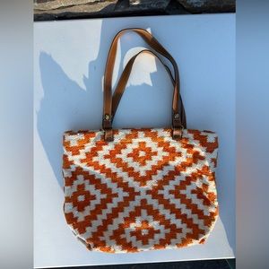 Patricia Nash Hand-Loom Cotton Weave Chennai Large Tote Orange and Off White